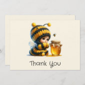 Niedliches Mädchen in BienenKostüm mit Honig Dankeskarte (Vorne/Hinten)