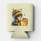 Niedliches Mädchen in BienenKostüm mit Honig Dosenkühler (Rückseite)