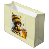 Niedliches Mädchen in BienenKostüm mit Honig Große Geschenktüte (Vorderseite Schrägansicht)