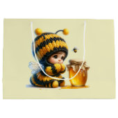 Niedliches Mädchen in BienenKostüm mit Honig Große Geschenktüte (Rückseite)