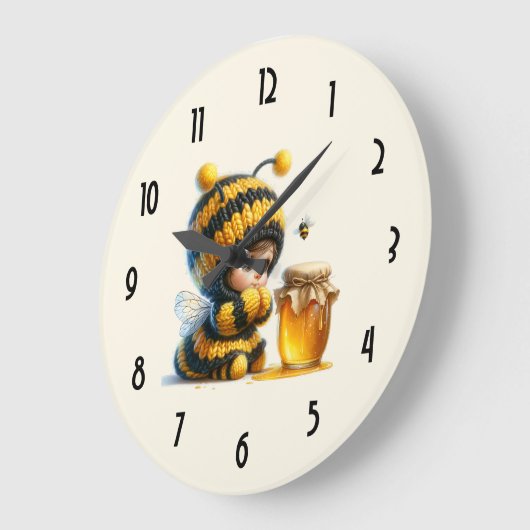 Niedliches Mädchen in BienenKostüm mit Honig Große Wanduhr (Winkel)