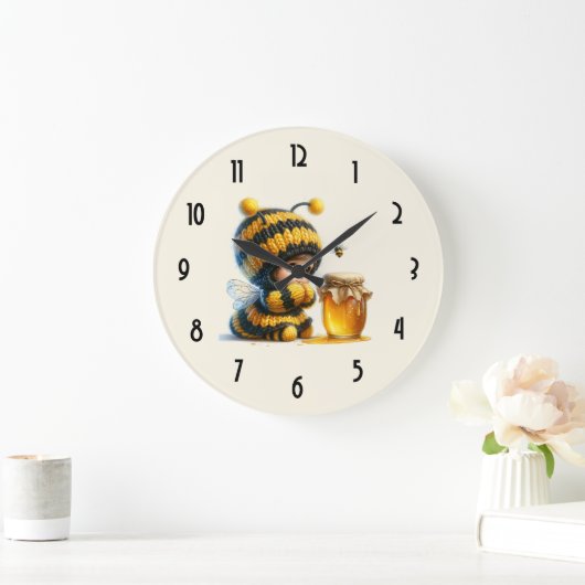 Niedliches Mädchen in BienenKostüm mit Honig Große Wanduhr (Zuhause)