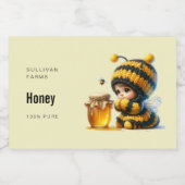 Niedliches Mädchen in BienenKostüm mit Honig Lebensmitteletikett (Einzelnes Label)