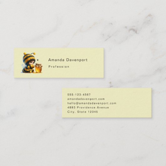 Niedliches Mädchen in BienenKostüm mit Honig Mini Visitenkarte (Vorne/Hinten)