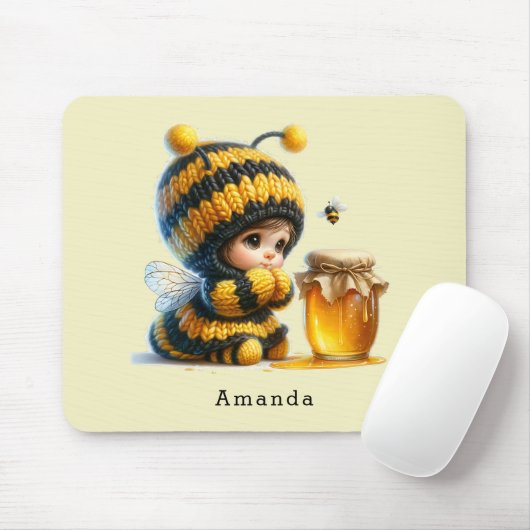 Niedliches Mädchen in BienenKostüm mit Honig Mousepad (Mit Mouse)