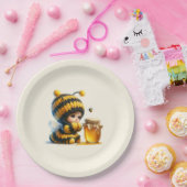 Niedliches Mädchen in BienenKostüm mit Honig Pappteller (Party)