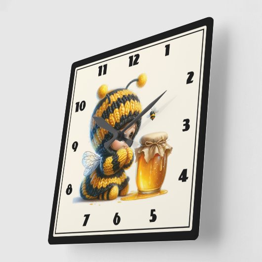 Niedliches Mädchen in BienenKostüm mit Honig Quadratische Wanduhr (Winkel)