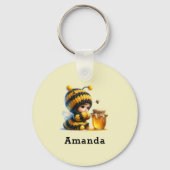 Niedliches Mädchen in BienenKostüm mit Honig Schlüsselanhänger (Vorderseite)