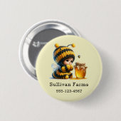 Niedliches Mädchen in Bienenkostüm mit Honiggeschä Button (Vorne & Hinten)