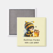 Niedliches Mädchen in Bienenkostüm mit Honiggeschä Magnet (Vorderseite/Rückseite)