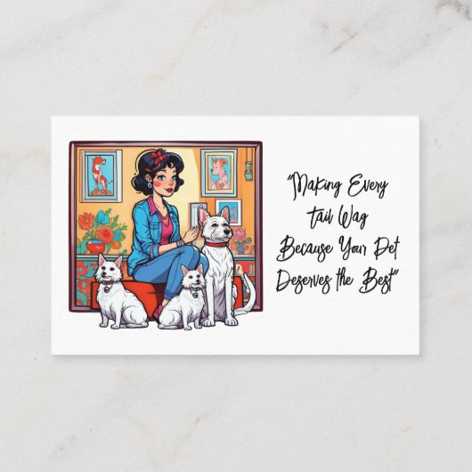 Niedliches Mädchen in Blue Pet Sitter Dog Walker Visitenkarte (Rückseite)