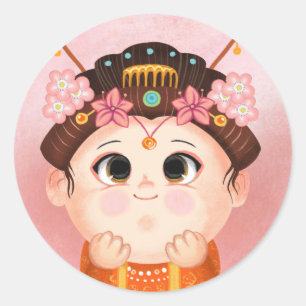 Niedliches Mädchen in der China Prinzessin Kostüm  Runder Aufkleber