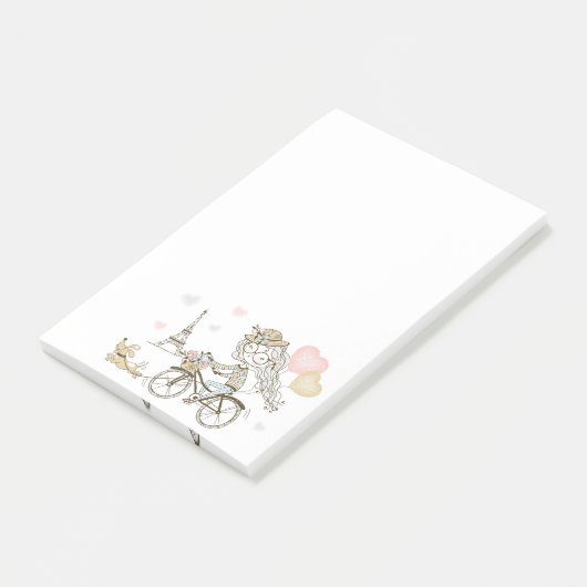 Niedliches Mädchen in Paris Post-it Klebezettel (angewinkelt)