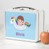 Niedliches Mädchen in Unicorn Rainbow Schwimmbad N Metall Brotdose (Beispiel)