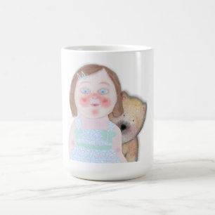 Niedliches Mädchen mit Bär Custom Cut Vinyl Sticke Kaffeetasse