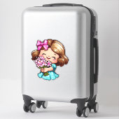 niedliches Mädchen mit Blume Aufkleber (Koffer)