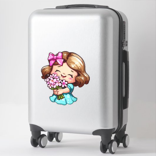 niedliches Mädchen mit Blume Aufkleber (Koffer)