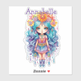 Niedliches Mädchen mit Blume, je geschnitten Vinyl Aufkleber