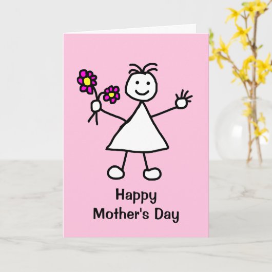 Niedliches Mädchen mit Blume Muttertag Karte (Gelbe Blume)