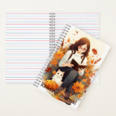 Niedliches Mädchen mit Buch und Katz Herbst lesen (Innen)