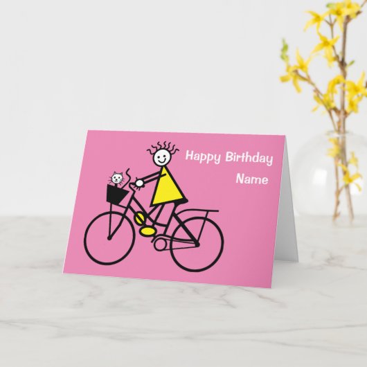 Niedliches Mädchen mit Cat Birthday Card auf dem B Karte (Gelbe Blume)