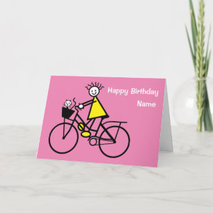 Niedliches Mädchen mit Cat Birthday Card auf dem B Karte