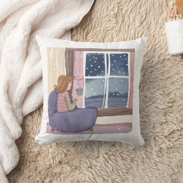 Niedliches Mädchen mit Coffee Tasse Wasserfarben-K Kissen