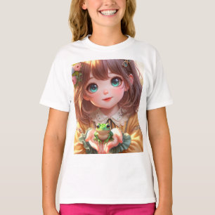 niedliches Mädchen mit einem niedlichen Frosch T-Shirt