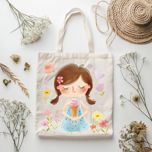Niedliches Mädchen mit Eiscreme Tote Tasche