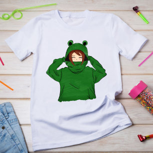 Niedliches Mädchen mit Green Frog Hoody Zeichnend 