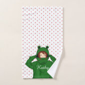 Niedliches Mädchen mit Green Frog Hoody Zeichnend Badhandtuch Set (Handtuch)