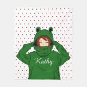Niedliches Mädchen mit Green Frog Hoody Zeichnend Fleecedecke (Vorderseite)