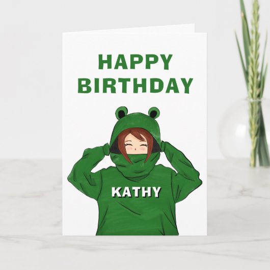 Niedliches Mädchen mit Green Frog Hoody Zeichnend  Karte (Vorderseite)