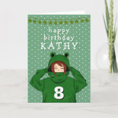 Niedliches Mädchen mit Green Frog Hoody Zeichnend Karte (Vorderseite)