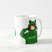 Niedliches Mädchen mit grünem Frosch Hoodie Zeichn Kaffeetasse (VorderseiteRechts)