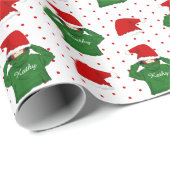 Niedliches Mädchen mit Grünen Weihnachtsmannmütze Geschenkpapier (Rolleneckpunkt)