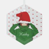 Niedliches Mädchen mit Grünen Weihnachtsmannmütze Ornament Aus Glas (Vorderseite)