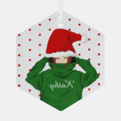 Niedliches Mädchen mit Grünen Weihnachtsmannmütze Ornament Aus Glas (Rückseite)