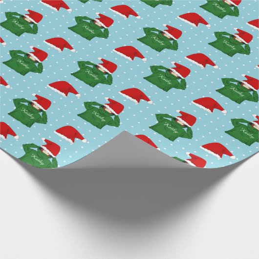 Niedliches Mädchen mit grüner Hoodie Weihnachtsman Geschenkpapier (Ecke)