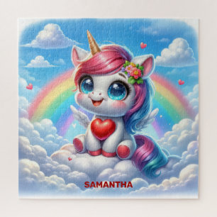 Niedliches Mädchen mit Herz auf einem Cloud-Puzzle Puzzle