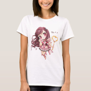 Niedliches Mädchen mit Herzstock in rosa lolita T-Shirt