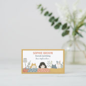 Niedliches Mädchen mit Kätzchen Katze Haustier und Visitenkarte (Stehend Vorderseite)