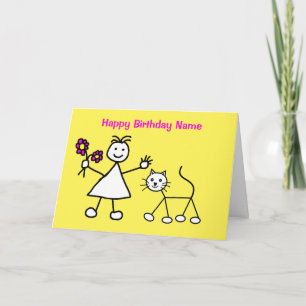 Niedliches Mädchen mit Katze Geburtstag Karte