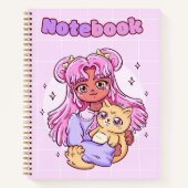 Niedliches Mädchen mit Katze 🌸 😺 🥨 ✨ Notizblock (Vorderseite)