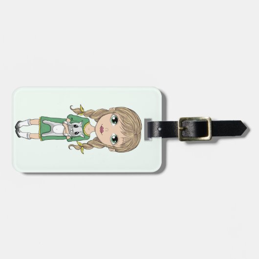 Niedliches Mädchen mit Katze Personalisiert Gepäckanhänger (Vorderseite horizontal)