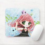 Niedliches Mädchen mit kawaii Krake und Fischen Mousepad (Mit Mouse)