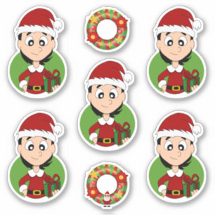 Niedliches Mädchen mit kurzem schwarzem Haar Weihn Aufkleber