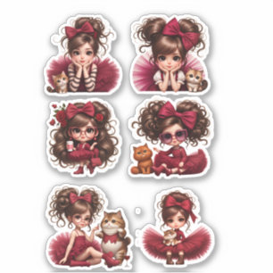 Niedliches Mädchen mit Red Bow und Kitten Sticker 
