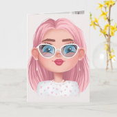 niedliches Mädchen mit rosa Haar Geburtstag Karte (Gelbe Blume)