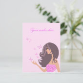 Niedliches Mädchen mit Schmetterlingen Postkarte (Stehend Vorderseite)